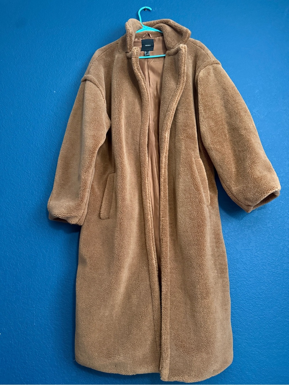 Forever 21 Plush Teddy Coat in Tan